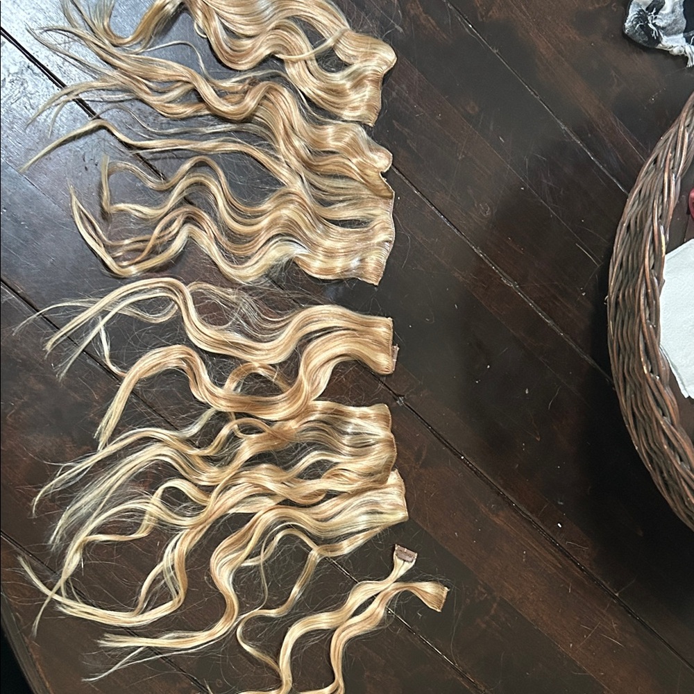 Clip-In Hair Extensions - Blonde, highlighted.  18 “Real human hair